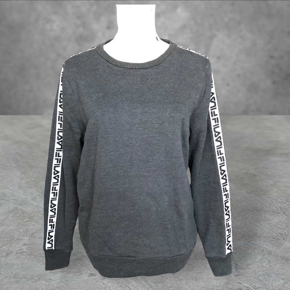 FILA Logo Banded Shoulder and Arm Sweatshirt Dark Gray White Black S